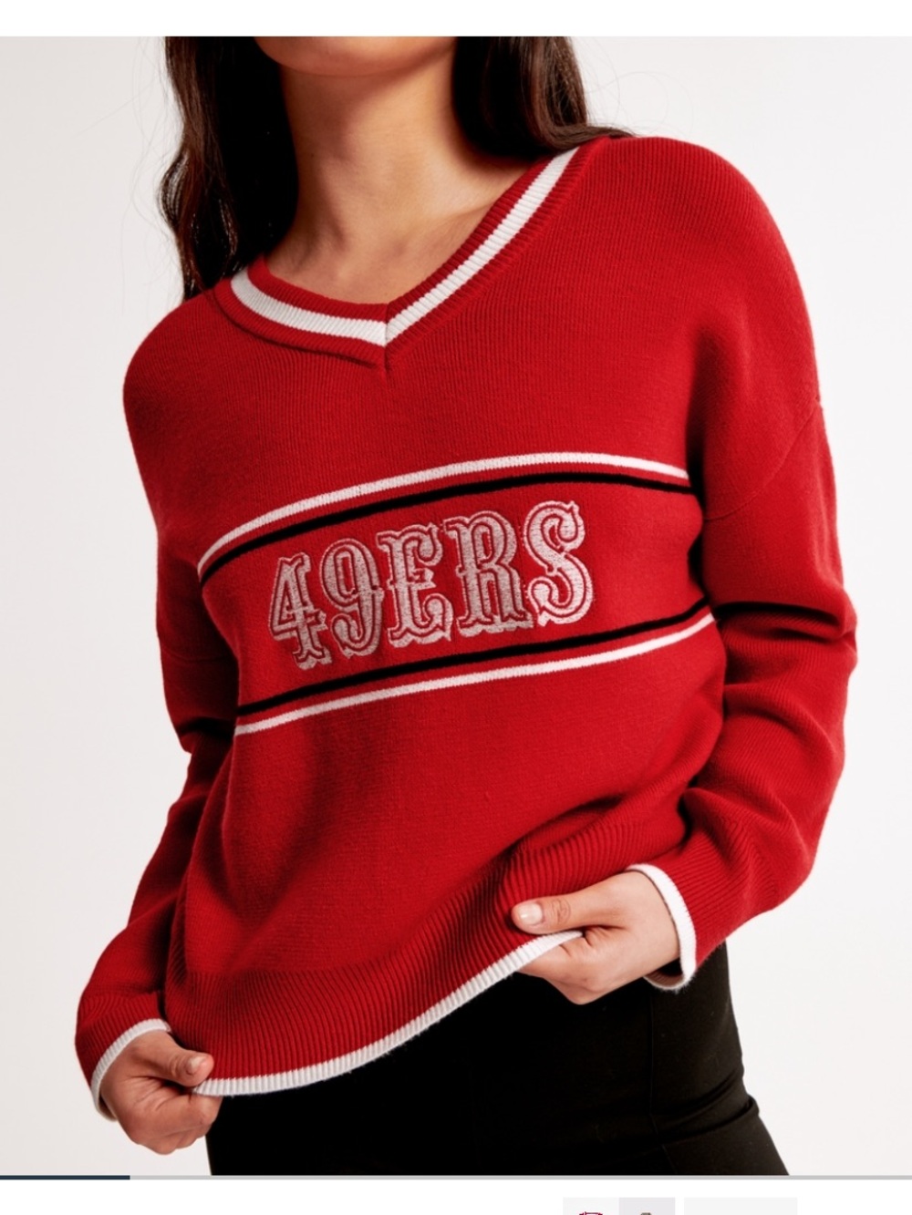 Abercrombie & Fitch Red 49ERS V-Neck Loft Sweater